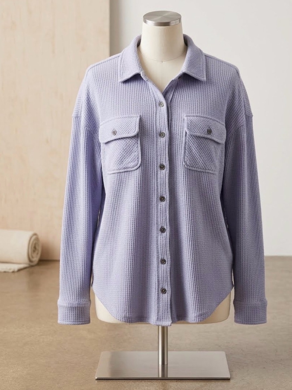 Hippie Rose Lavender Waffle Knit Button-Front Shirt Jacket size L